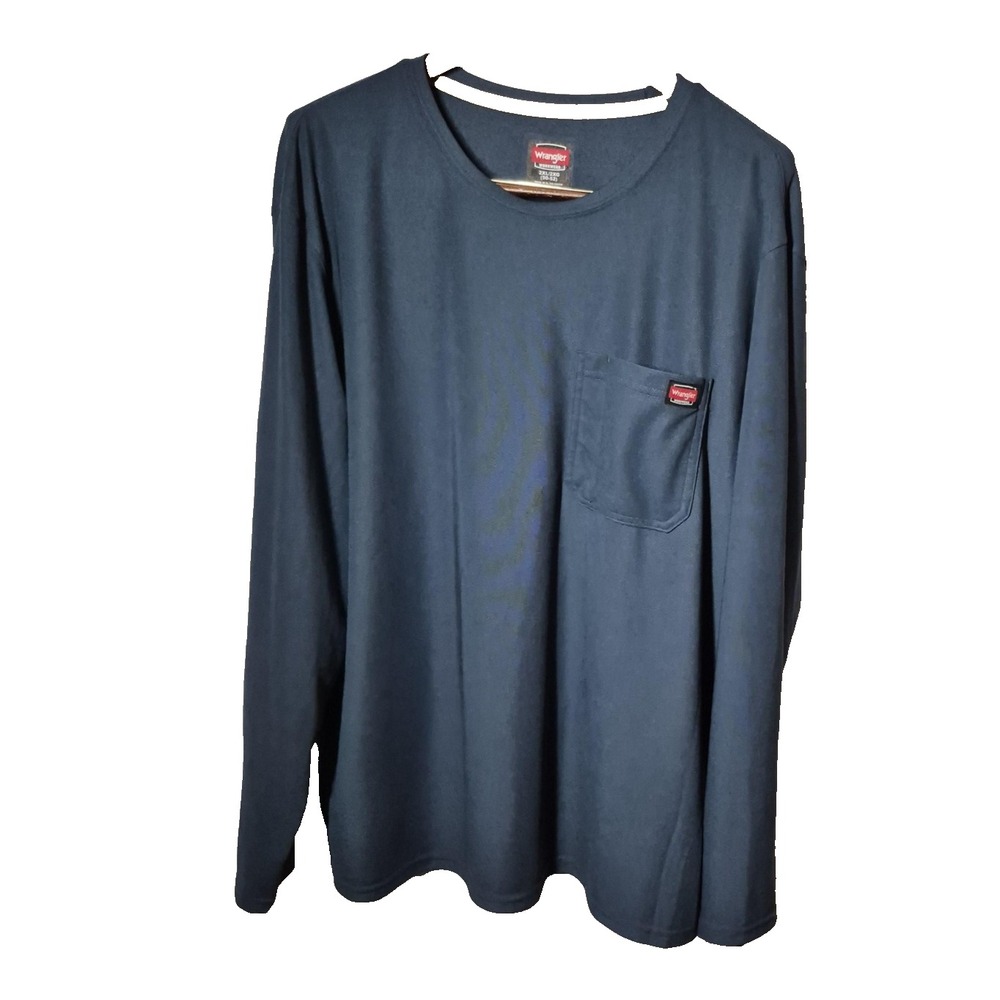 Wrangler Workwear Shirt Mens 2XL Blue‎ Long Sleeve Pocket Crewneck WW55485-23